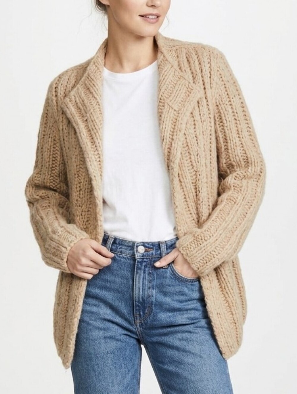 Fenn Wright Manson Wool Alpaca Blend Open Front Knit Cardigan Sweater